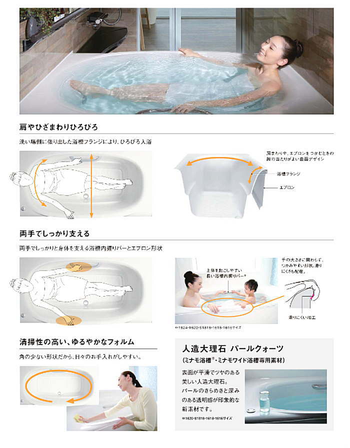 リクシル  LIXIL　アライズ　システムバス　激安　商品イメージ　ミナモ浴槽 説明３