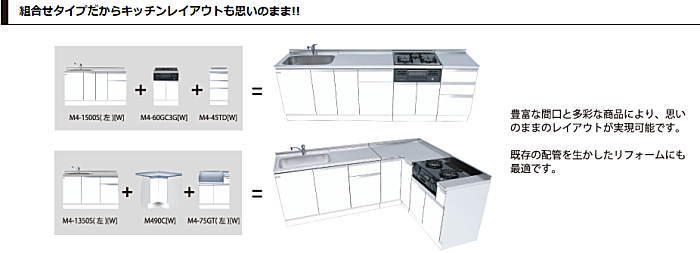 マイセット ベーシックタイプ 深型組合せ流し台 M4