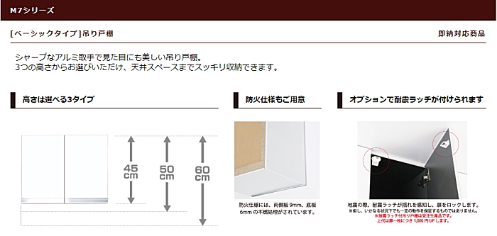 onede ワンド マイセット キッチン 流し台 吊り戸棚 SOUシリーズ 室内収納 玄関収納 洗面化粧台 カタログ 激安 価格 [ベーシックタイプ]吊り戸棚 Ｍ７シリーズ