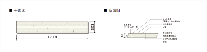 朝日ウッドテック フローリング材(床材)AIRiS-α エアリス アルファの平面図 断面図