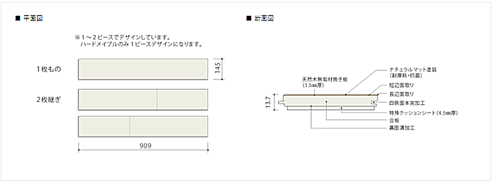 朝日ウッドテック フローリング材(床材)ライブナチュラル プレミアム ラスティックL45 オーク N-45°の平面図 断面図