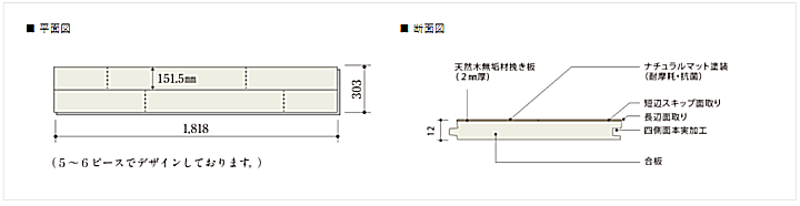 朝日ウッドテック フローリング材(床材)ライブナチュラル プレミアム モーメント 平面図 断面図<